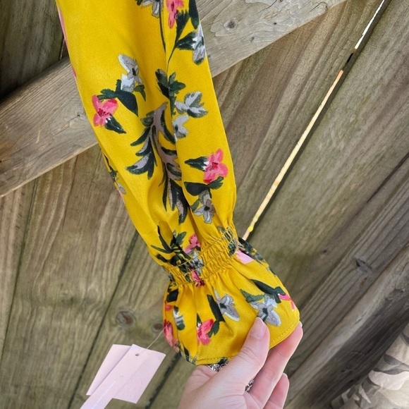 Avec Les Filles Marigold Mustard Yellow Floral Ruffle Detail Mini Dress - Picture 9 of 16